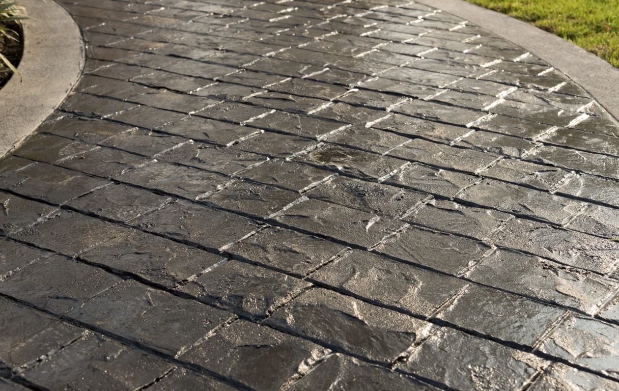 Stamped concrete patio with decorative pattern in Morgan Hill, CA